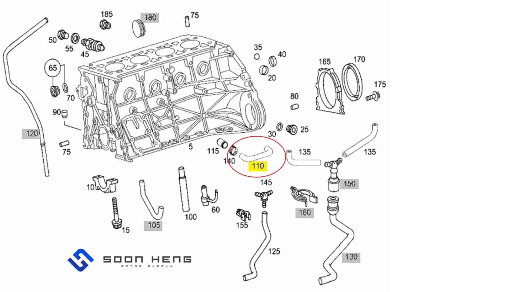 Mercedes-Benz with Engine M111 - Crankcase Breather Hose (Original MB) 