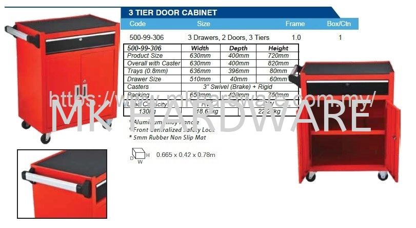 3 TIER DOOR CABINET TROLLEY