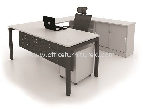 MUKI L-SHAPE OFFICE TABLE / DESK C/W LOW CABINET & MOBILE PEDESTAL 3D SET-MU88G (Color Grey) - L-shape table Keramat | L-shape table Bangsar | L-shape table Taipan Business Centre | L-shape table Top 10 Best Recommend