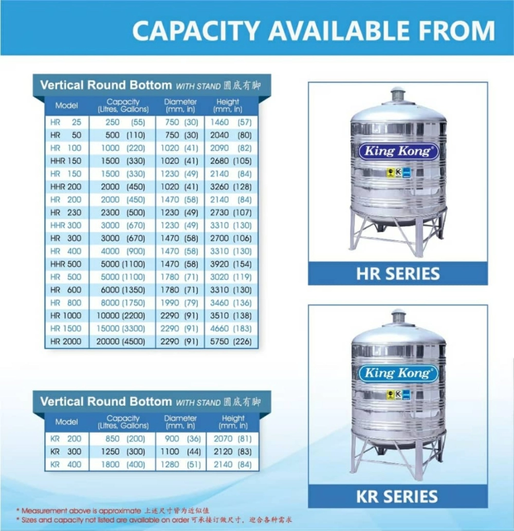 Stainless Steel BA-304 Water Tank HR Series Vertical Round Bottom With Stand