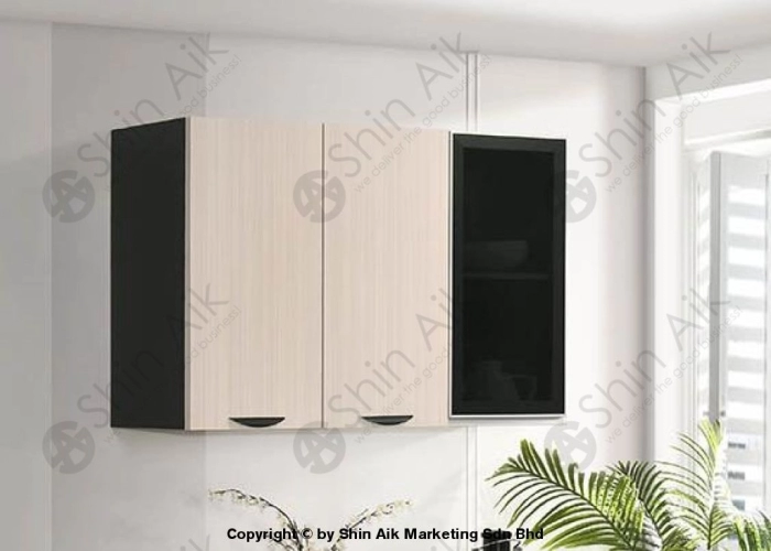 3318-510 (4'ft) Ash & Wenge Two-Tone Modular Wall Cabinet With Wooden & Glass Doors