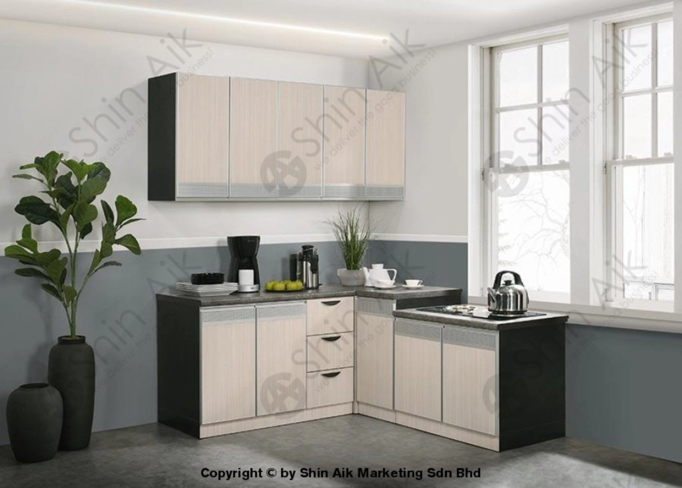 3318-221 (5'ft) Ash & Grey Two-Tone Low Modular Kitchen Cabinet 