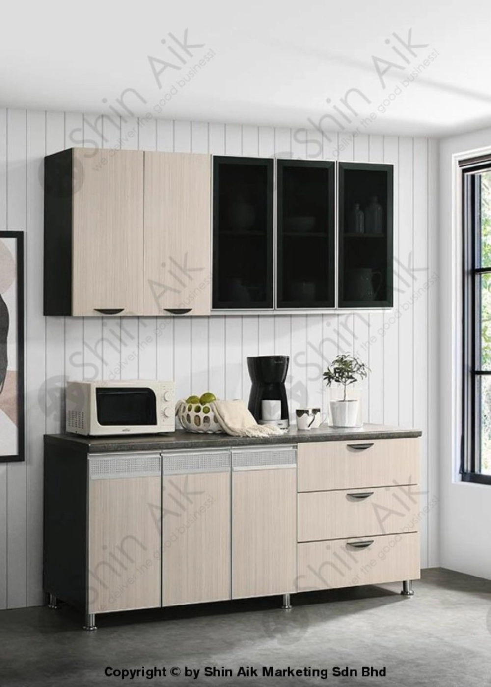 3318-512 (6'ft) Ash & Wenge Two-Tone Modular Wall Cabinet With Wooden & Glass Doors