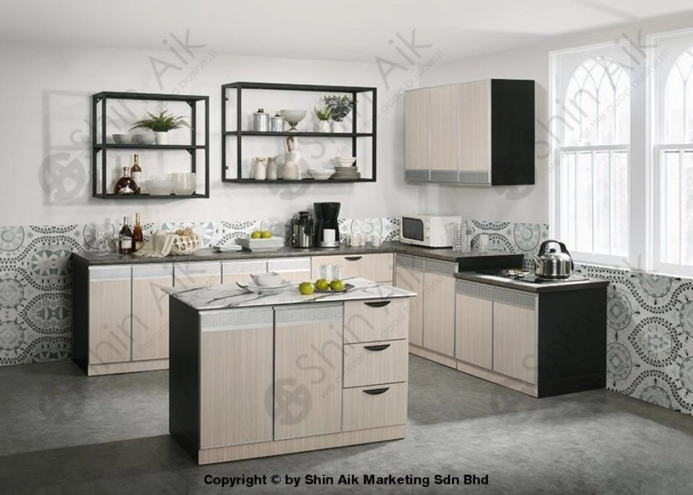 3318-226 (3'ft) Ash & Grey Two-Tone Low Modular Double Gas Kitchen Cabinet