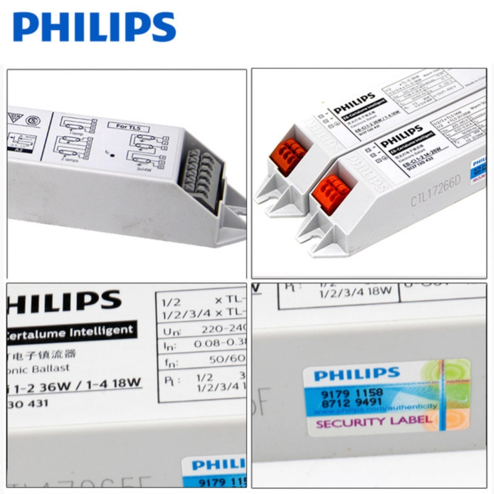 PHILIPS EB-Ci 1-2 36W / 1-4 18W 220-240V 50/60Hz ELECTRONIC BALLAST (TLD/T8 LAMPS & PLL FLUORESCENT USAGE) 913713043180