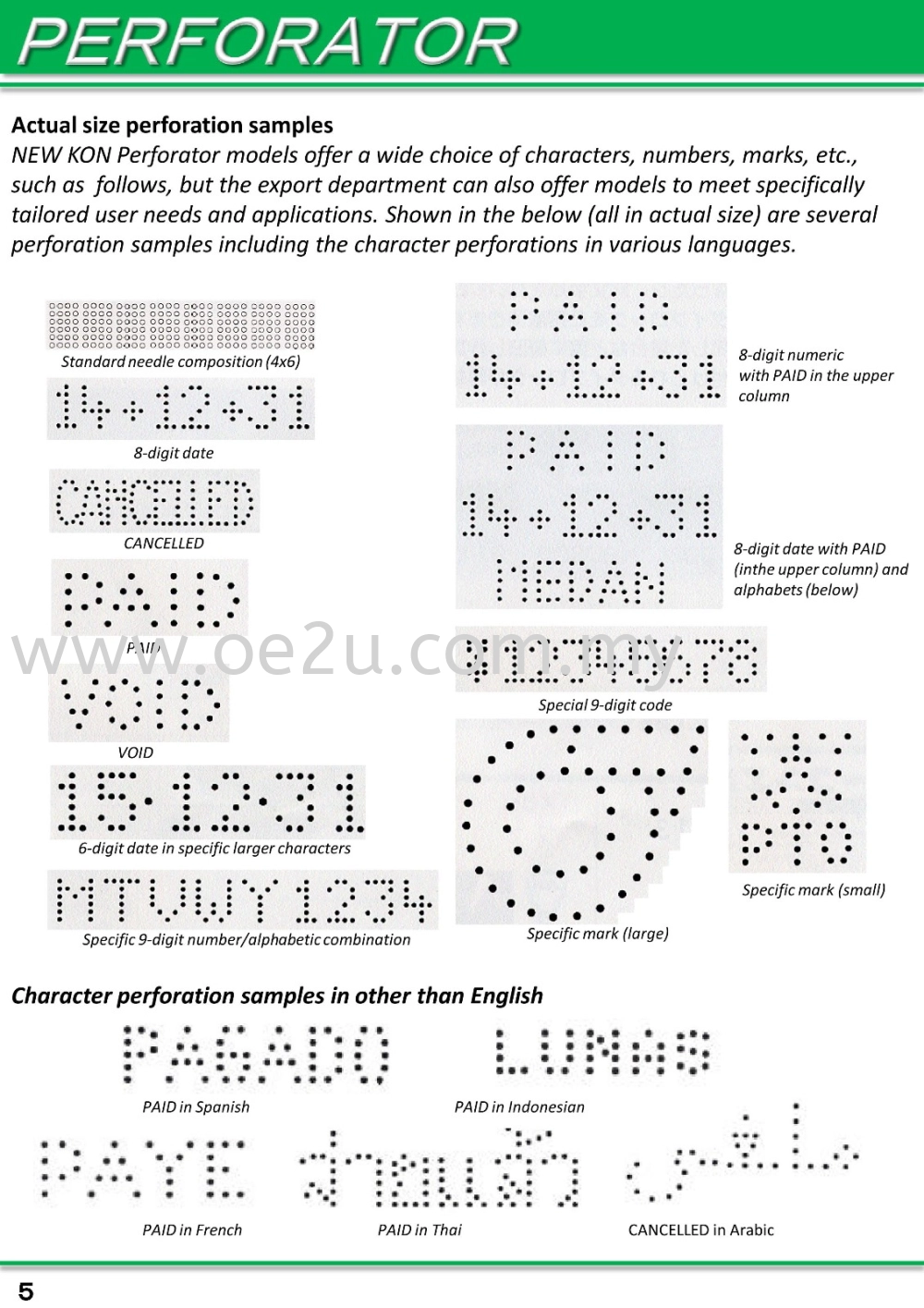 NEW KON 112-705 Heavy Duty Electric Perforator (Single Line Fixed Perforation: Custom Logos / Codes / Symbols)