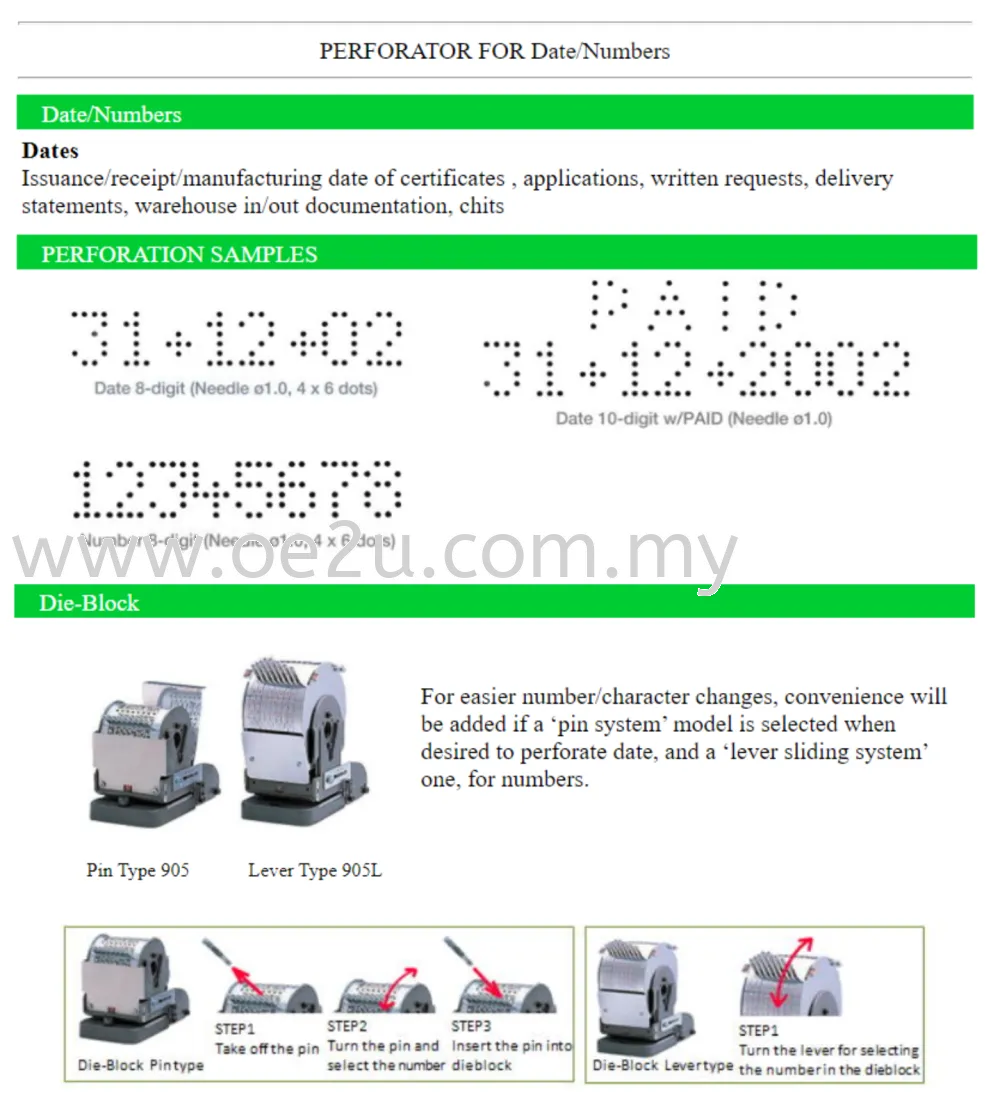 NEW KON 10-905L Electric Lever Perforator (Double Line 8-Digit Perforator: Date / Numbers)