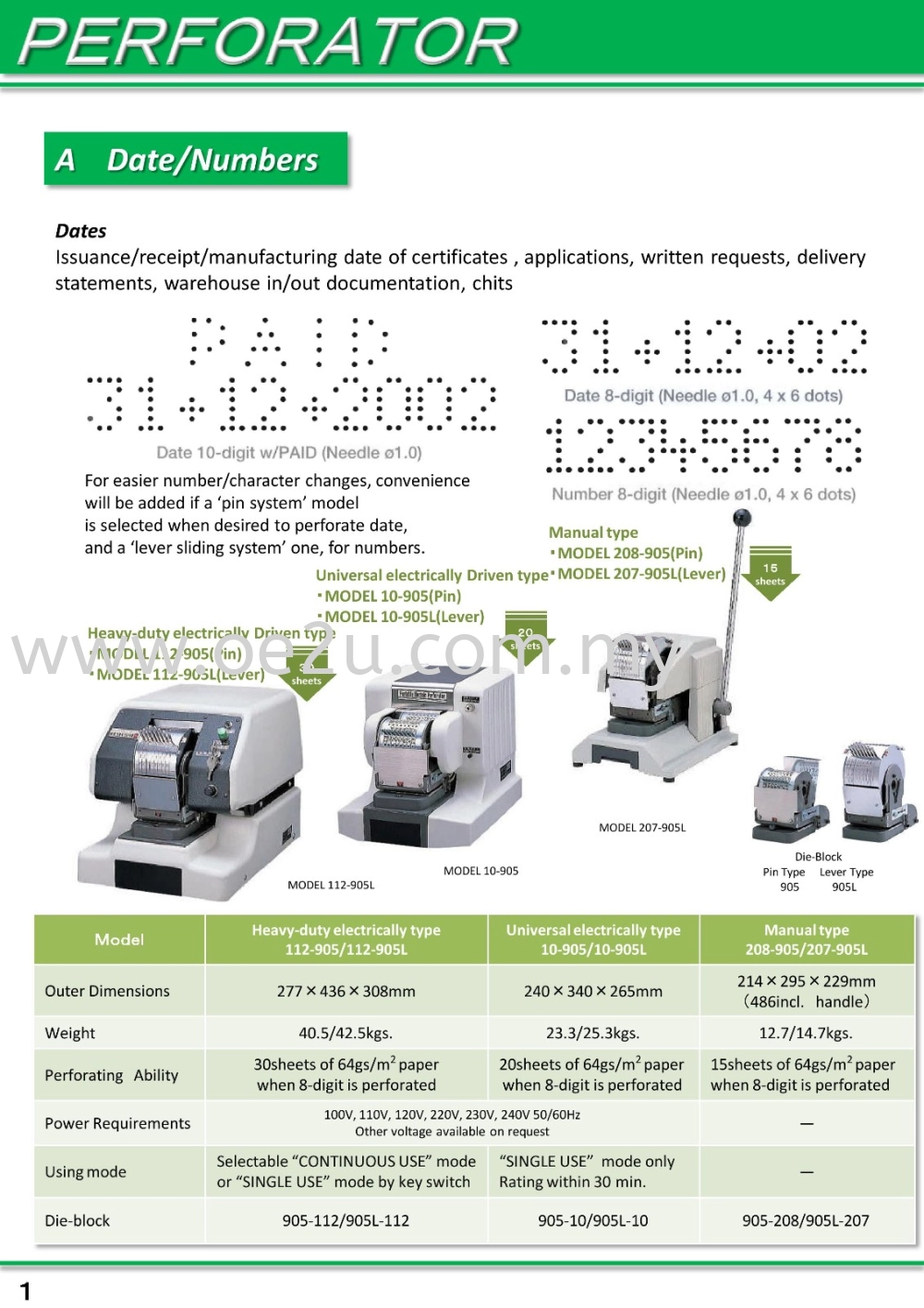 NEW KON 112-905 Heavy Duty Electric Pin Perforator (Double Line 8-Digit Perforator: Date / Numbers)