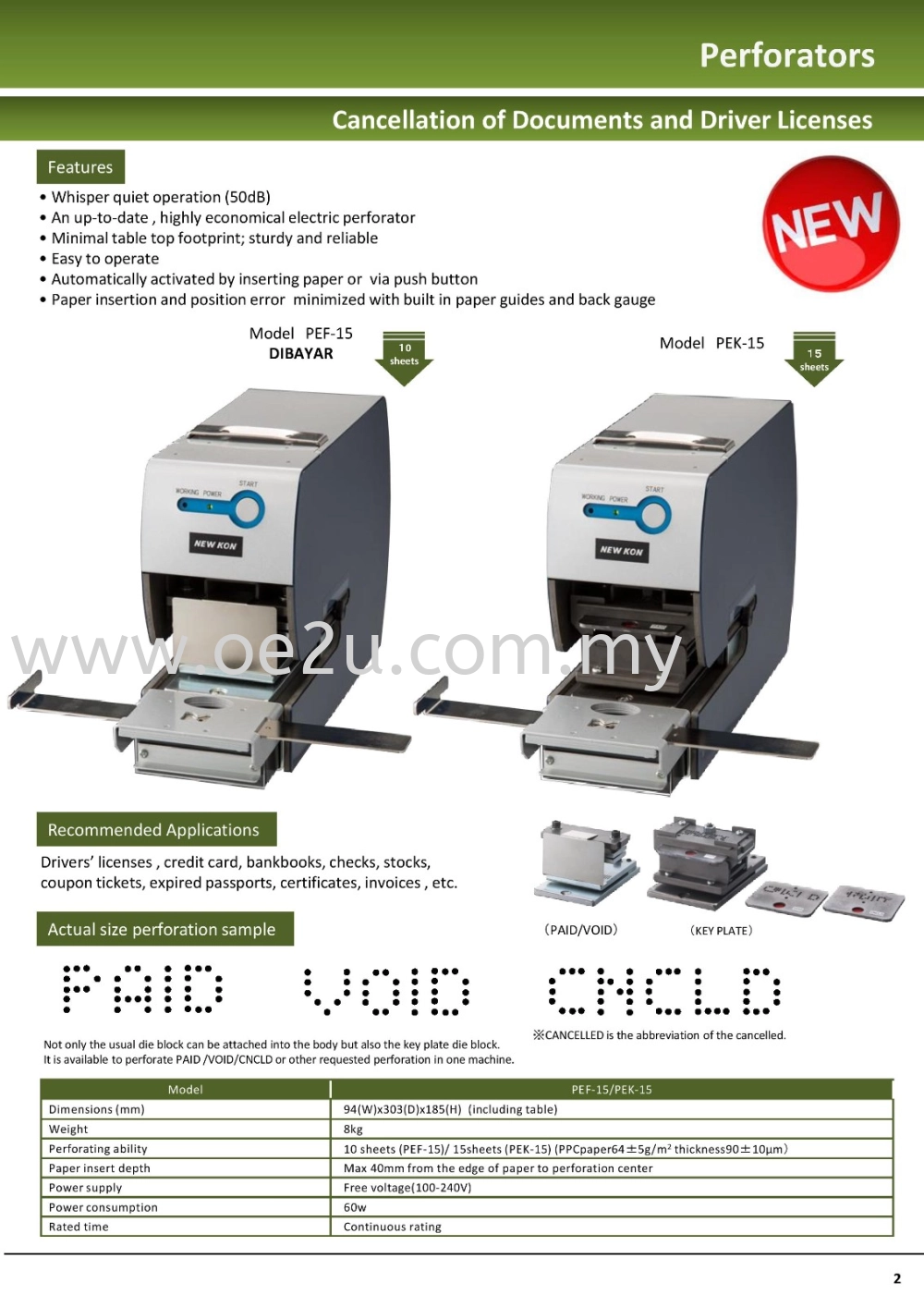 NEW KON PEF-15 Electric Perforator (Single Line Fixed Perforation: DIBAYAR)