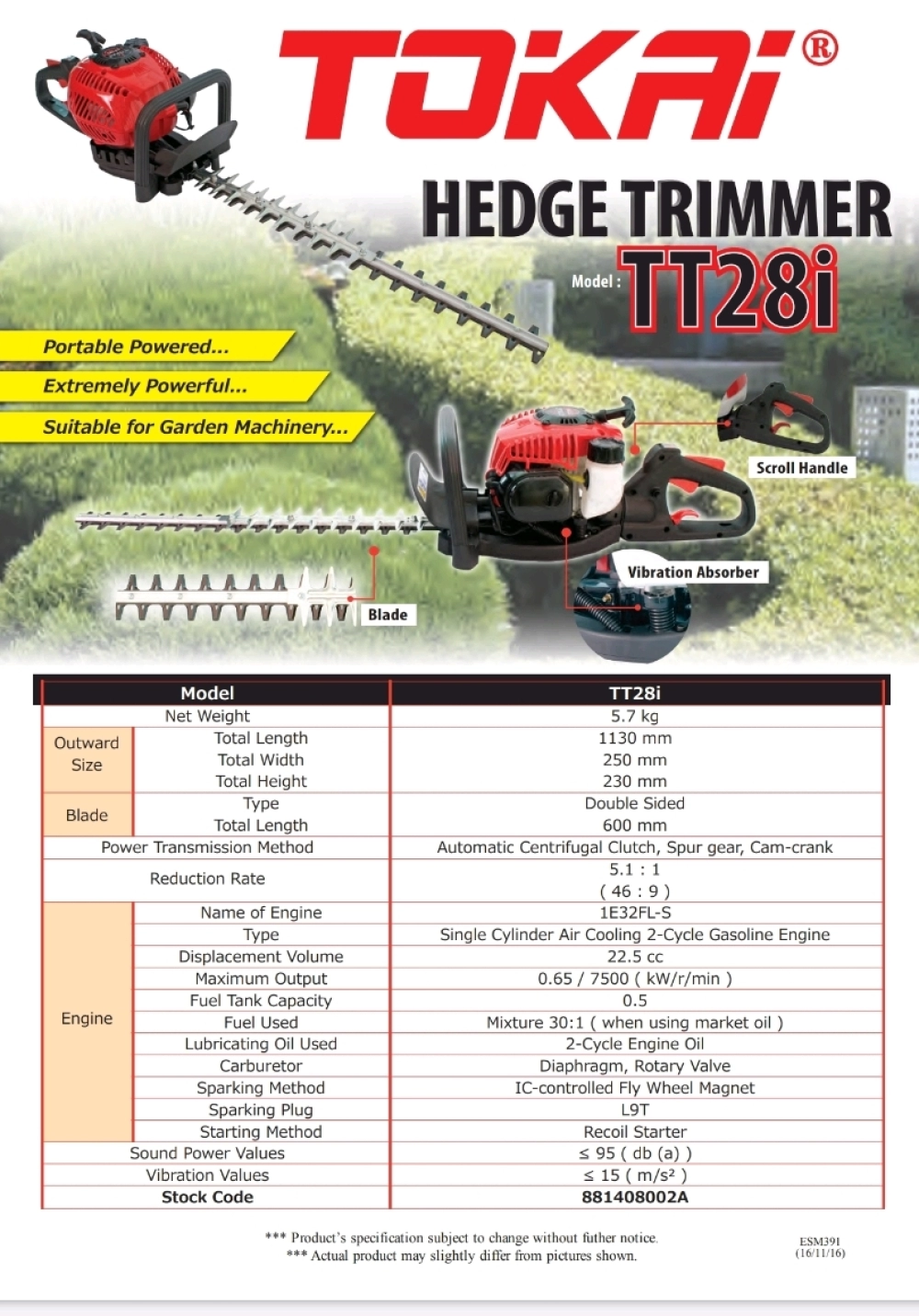 Tokai TT28I Hedge Trimmer