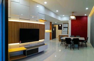 Living Room Modern Interior Design Features Wall TV Console Cabinet Customized Furniture Renovation - Jalan Gita Horizon Hills Johor Bahru