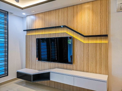 Living Room Modern Interior Design Features Wall TV Console Cabinet Customized Furniture Renovation - Mutiara RIni Skudai Johor Bahru