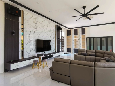 Living Room Modern Interior Design Features Wall TV Console Cabinet Customized Furniture Renovation - Pekan Nanas Johor