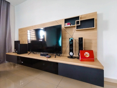 Living Room Modern Interior Design Features Wall TV Console Cabinet Customized Furniture Renovation Mutiara Rini, Skudai, Johor Bahru