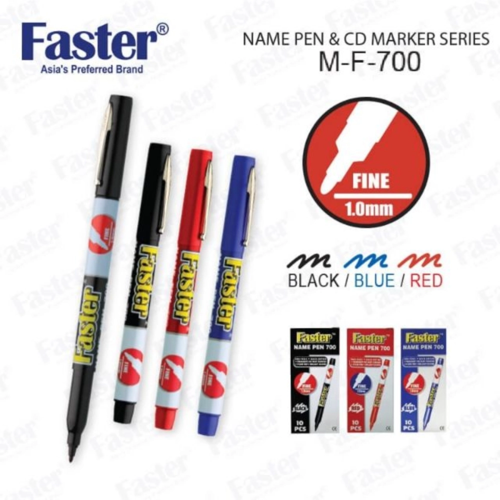 FASTER 700 Name Permanent Pen Marker ( Black / Blue / Red ) 1.0mm Fine