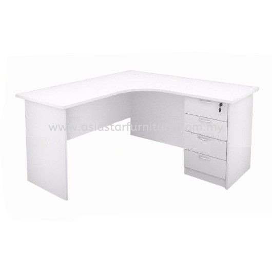 5' L SHAPE OFFICE TABLE WITH FIXED PEDESTAL 4D (Full White) - L shape table Puchong | L shape table Cheras | L shape table Shah Alam | L shape table Bandar Baru Klang 