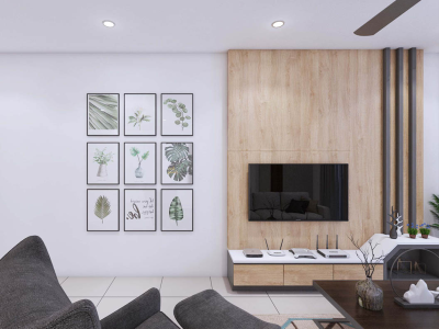 Living Room Modern Interior Design Features Wall TV Console Cabinet Customized Furniture Renovation Mutiara Rini Home3 JB 