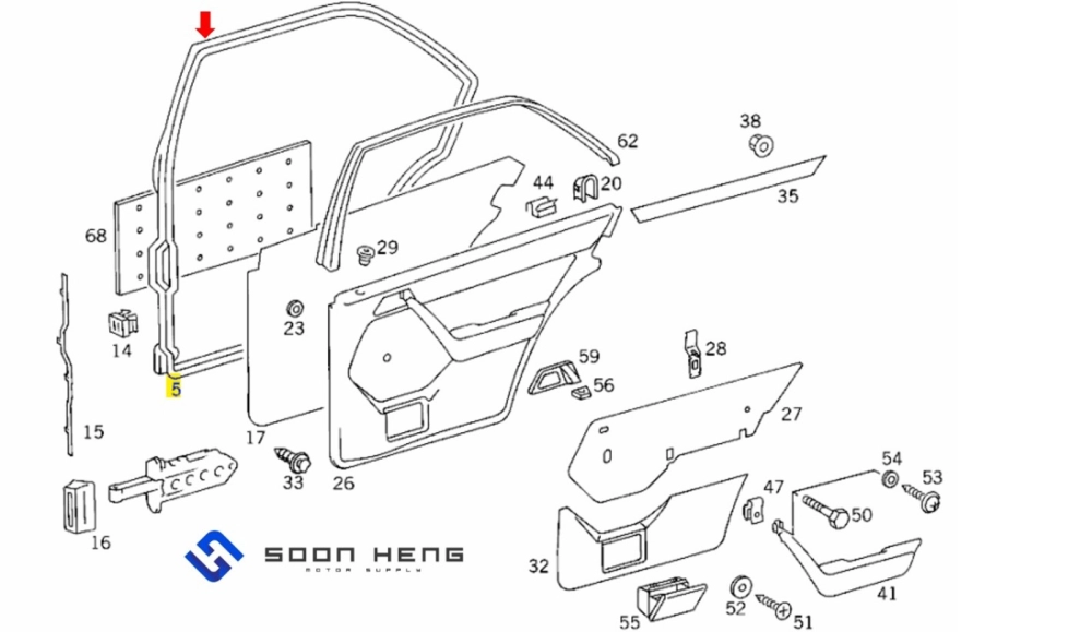 Mercedes-Benz W124 - Rear Left Door Seal Rubber (Original MB)