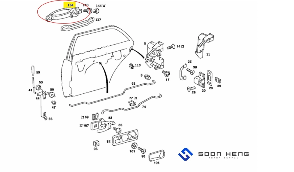 Mercedes-Benz W126 - Rear Exterior Door Handle (Original MB)