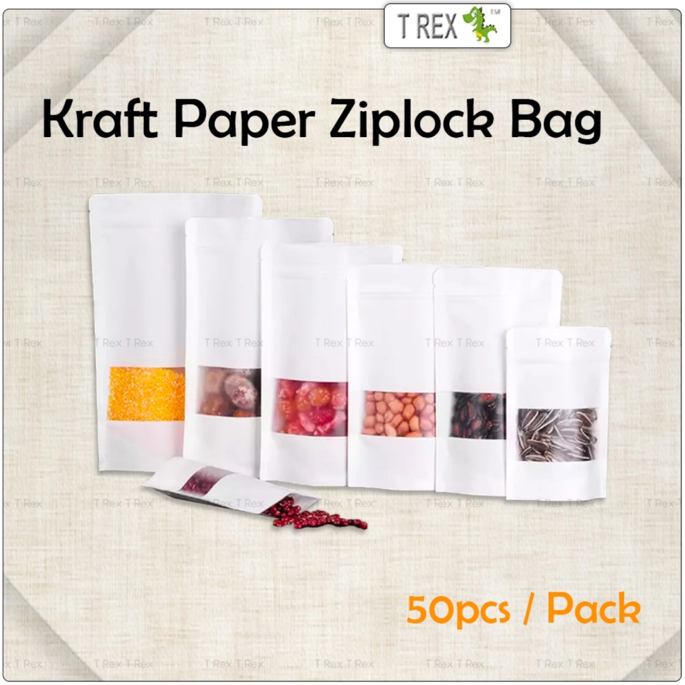 50pcs White Kraft Paper Zipper Bag / Kraft Paper Zip Lock Bag (2 Sizes)