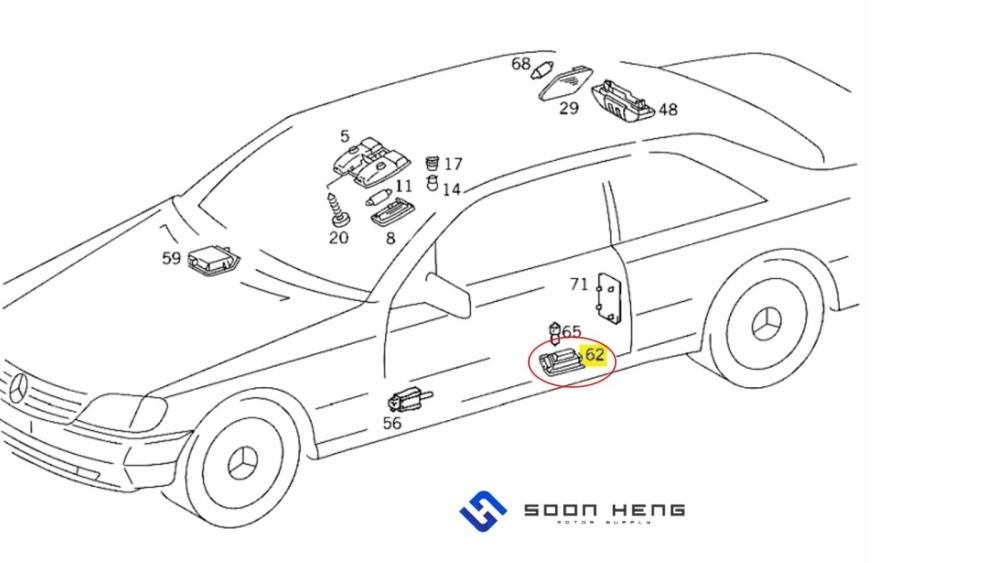 Mercedes-Benz W124, C124, S124, R129, C140, C208 and W163 - Courtesy Lamp (Original MB)