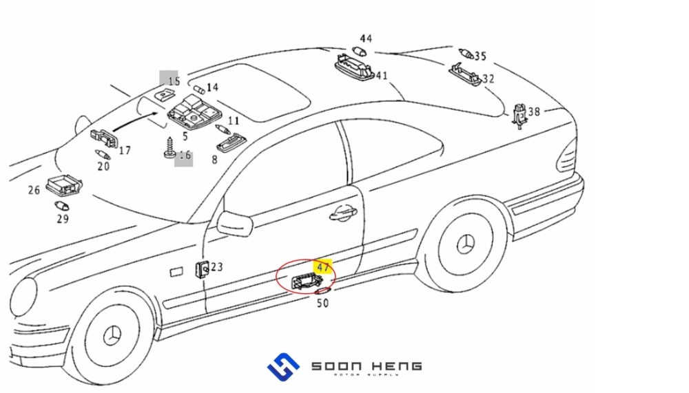 Mercedes-Benz W124, C124, S124, R129, C140, C208 and W163 - Courtesy Lamp (Original MB)