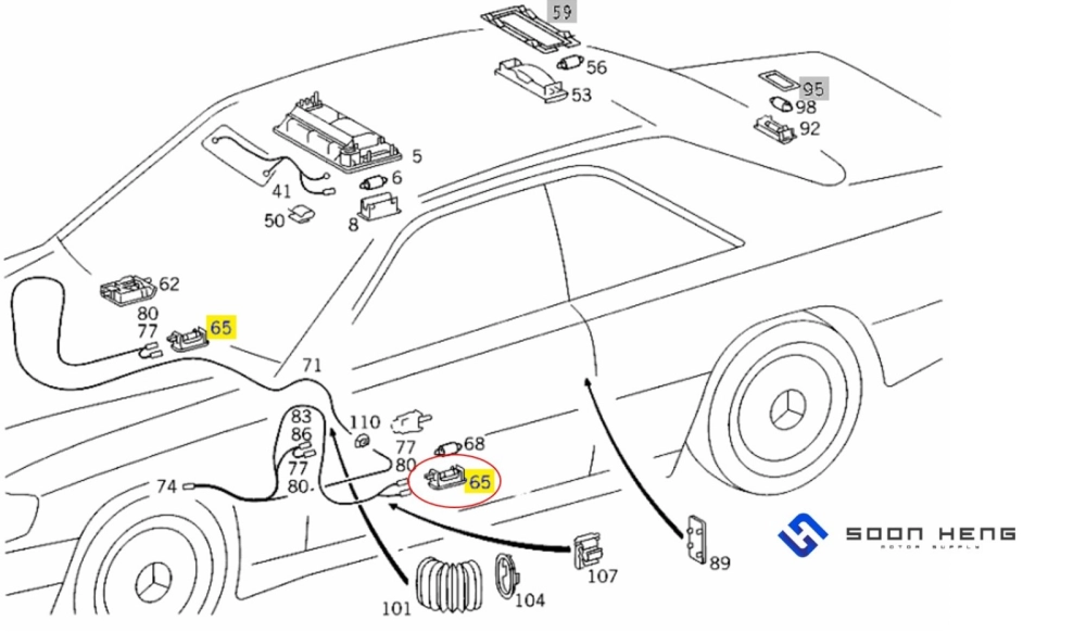 Mercedes-Benz W124, C124, S124, R129, C140, C208 and W163 - Courtesy Lamp (Original MB)