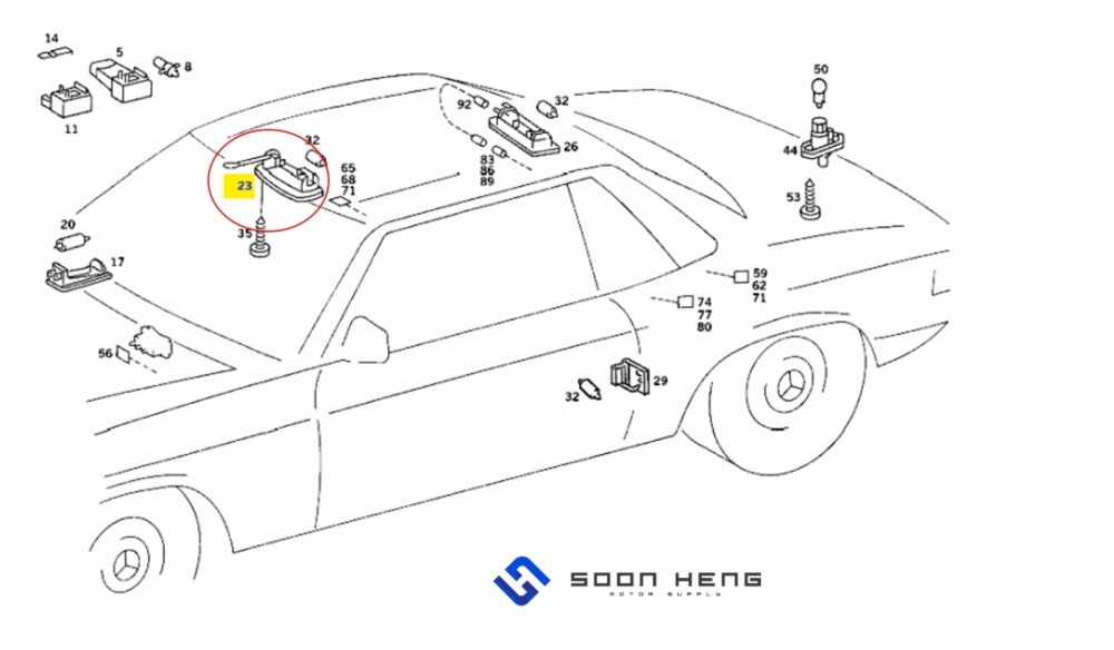 Mercedes-Benz R107, W114, W115 and W116 - Dome Lamp/ Interior Lamp/ Roof Lamp (Original MB/ HELLA)