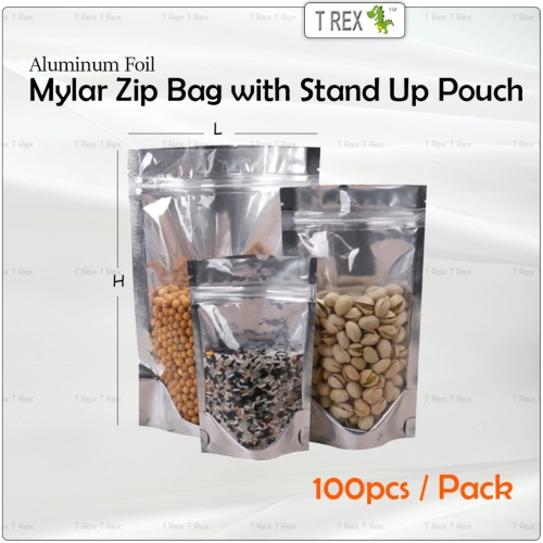 100pcs Aluminum Foil Mylar Zip Bag / Semi Metalized Zip Lock Bag with Stand Up Pouch