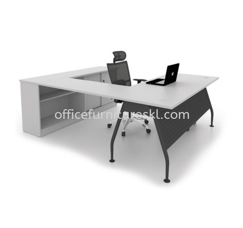 MADISON EXECUTIVE OFFICE TABLE/DESK L-SHAPE & SIDE CABINET (Color Grey) - Hot Item Executive Office Table | Executive Office Table Technology Park Malaysia | Executive Office Table Bukit Gasing | Executive Office Table Taman Connaught