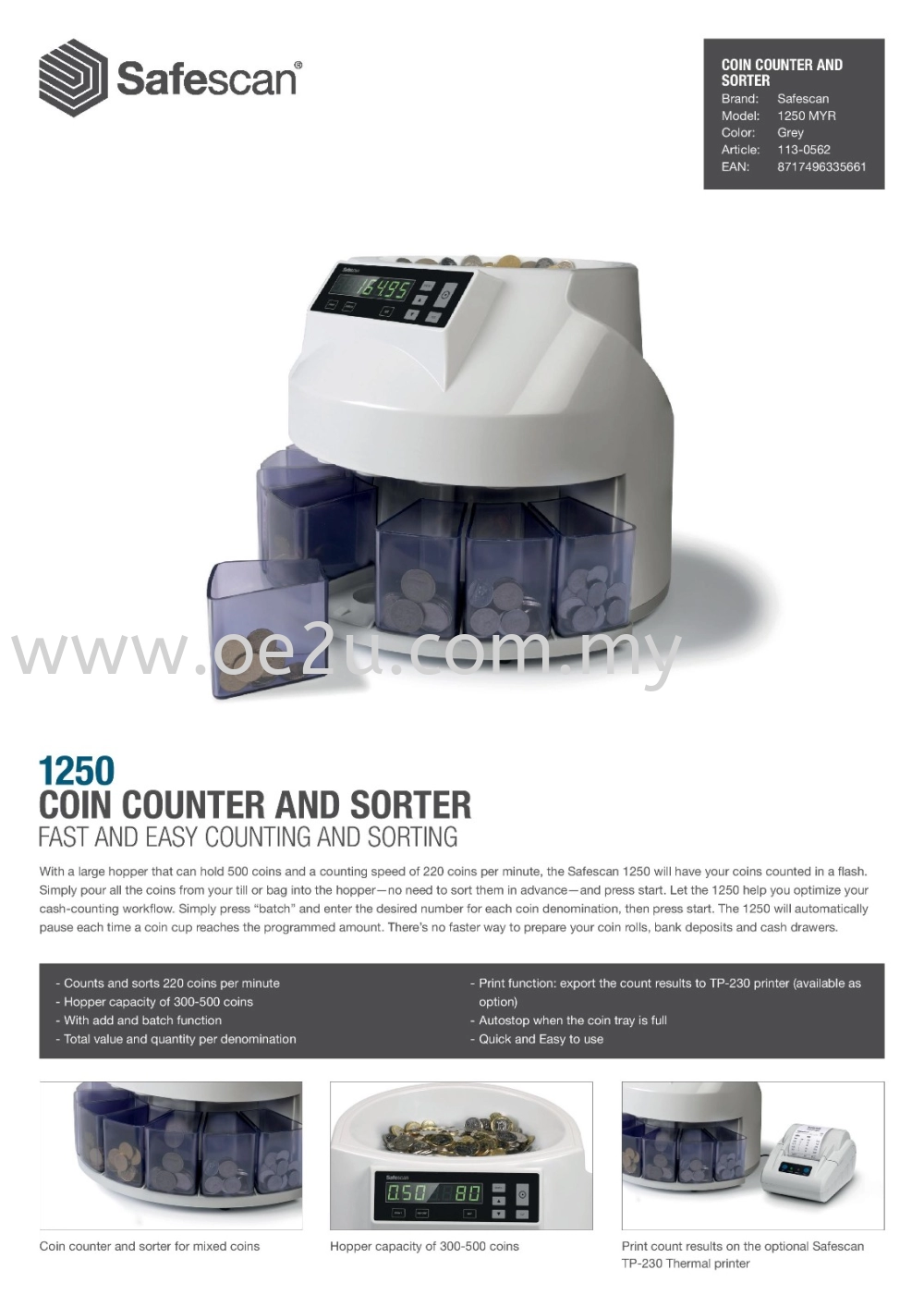 SAFESCAN 1250 Coin Counter And Sorter