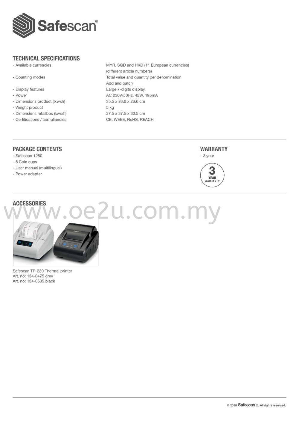 SAFESCAN 1250 Coin Counter And Sorter