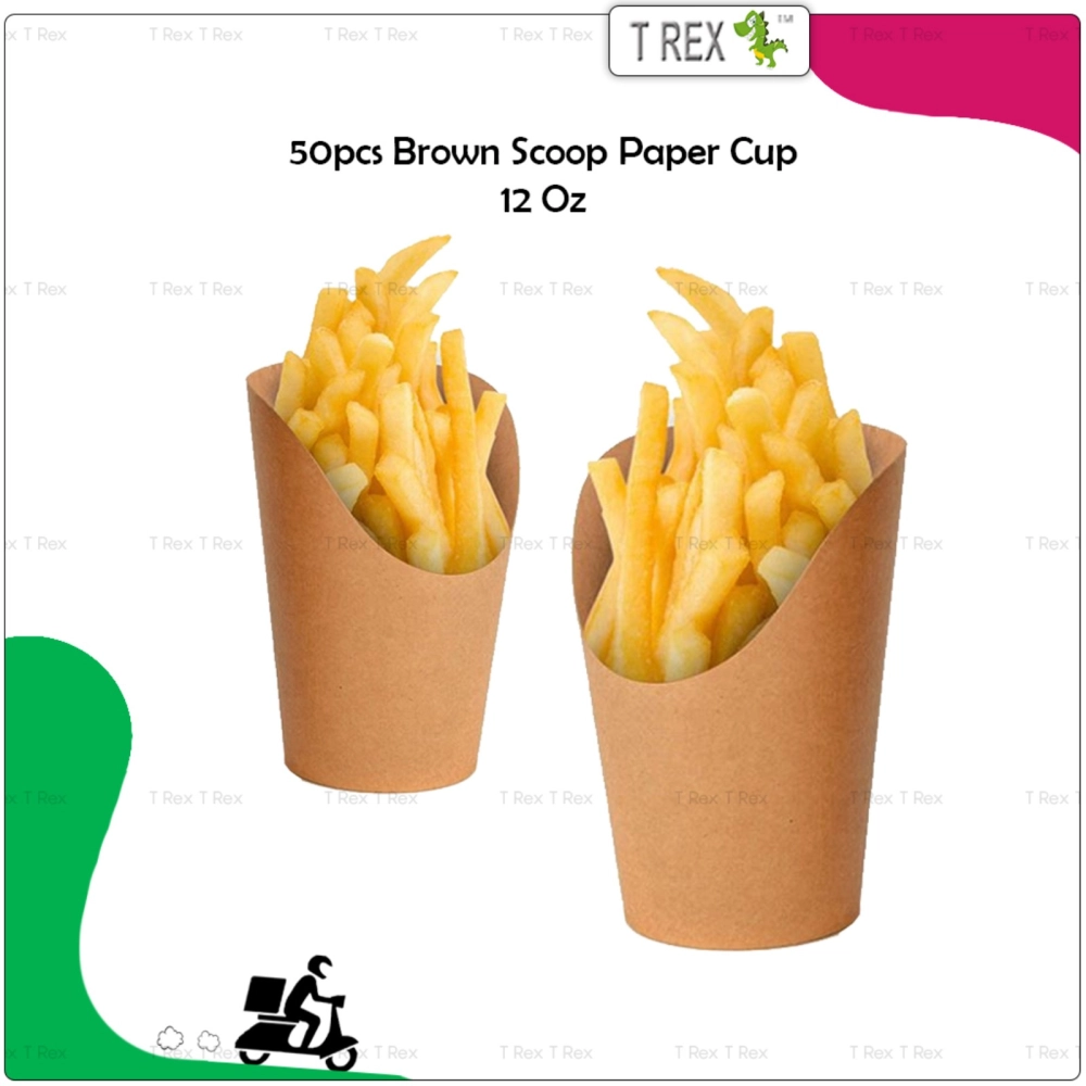 50pcs Brown French Fries Scoop Paper Cup - 12 Oz