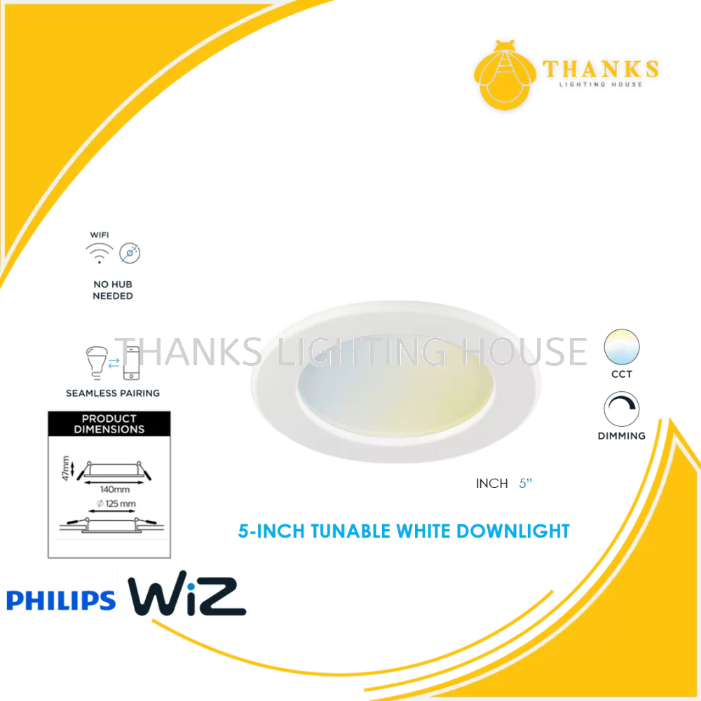 12.5w 5 inch Philips Wiz LED Tunable White Recessed Smart Downlight