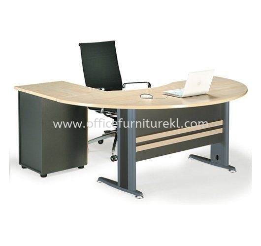 TITUS EXECUTIVE OFFICE TABLE / DESK D-SHAPE CURVE C/W FIXED PEDESTAL 4D TMB 99 (Color Maple) - executive office table Balakong | executive office table Titiwangsa | executive office table Ampang Point | executive office table Must Have