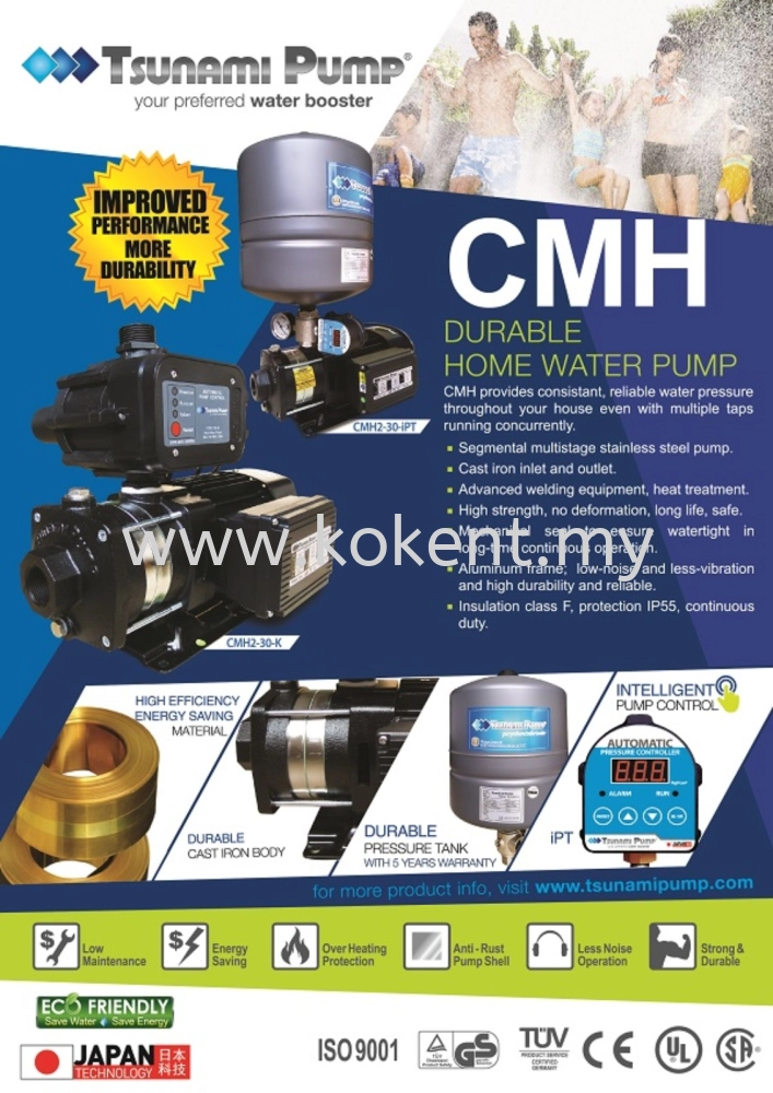 TSUNAMI CMH2-60K WATER BOOSTER PUMP 1.0HP FOR 5-6 BATHROOMS (TERRACE  HOUSE,Semi D) Kuala Lumpur (KL), Malaysia, Selangor, Cheras Supplier,  Suppliers, Supply, Supplies | KOKENT ENTERPRISE SDN BHD
