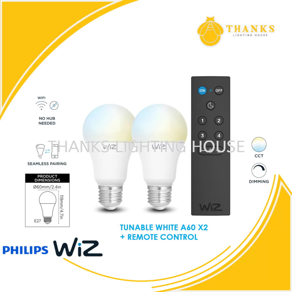 Philips Wiz Tunable White A60 LED Smart Bulb + Remote