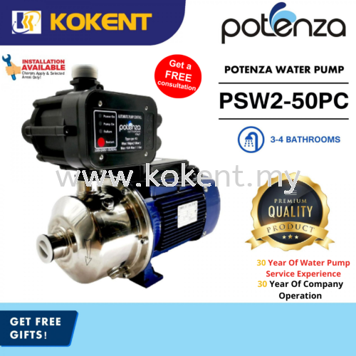 POTENZA PSW2-50PC (0.8HP) Home Water Booster Pump Suitable 3-4 Bathrooms