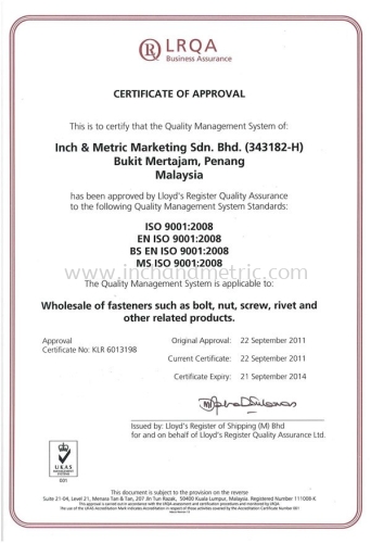 ISO 9001 & UKAS Mark and ISO Certificate