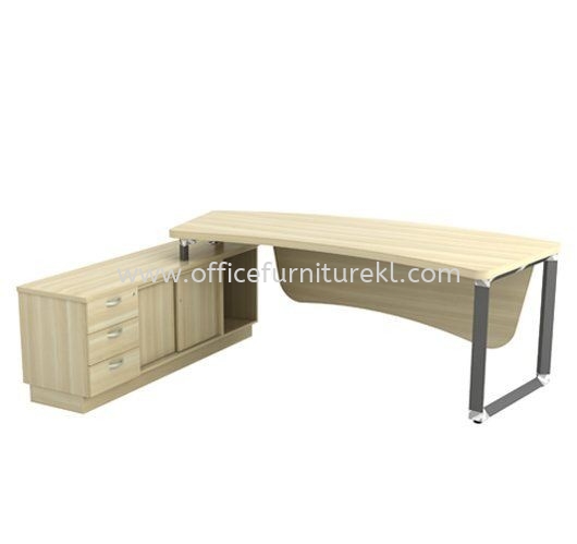 PYRAMID DIRECTOR OFFICE TABLE C/W SIDE LOW CABINET AQ-OXL 2463 (Table Top 41THK) (Color Boras Ash) - director office table Sungai Besi | director office table Subang | director office table Klang | director office table Direct Factory Price