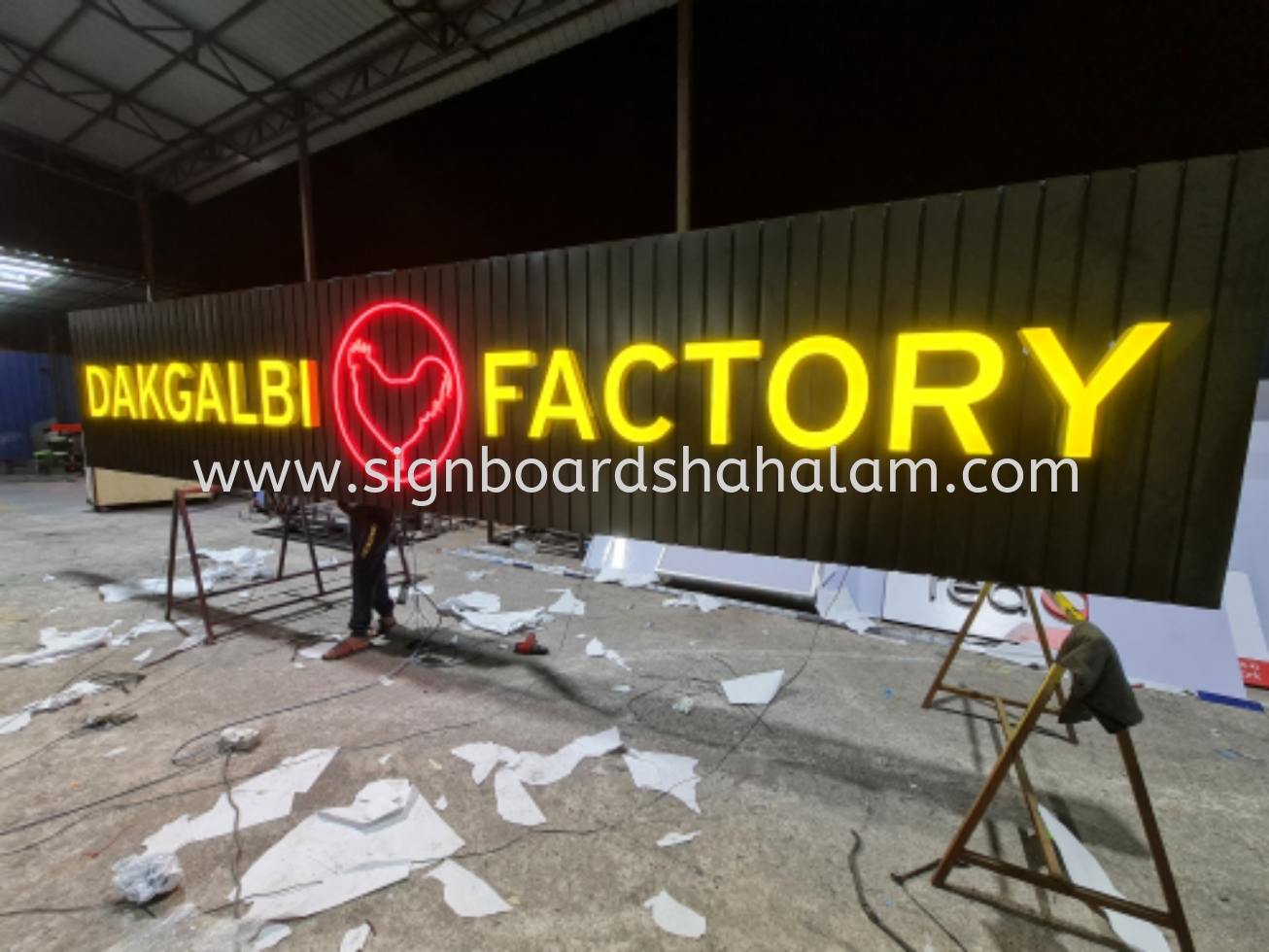 Signboard Dakgalbi Factory, 3D Led Frontlit Signboard, Led Neon Light U Channel