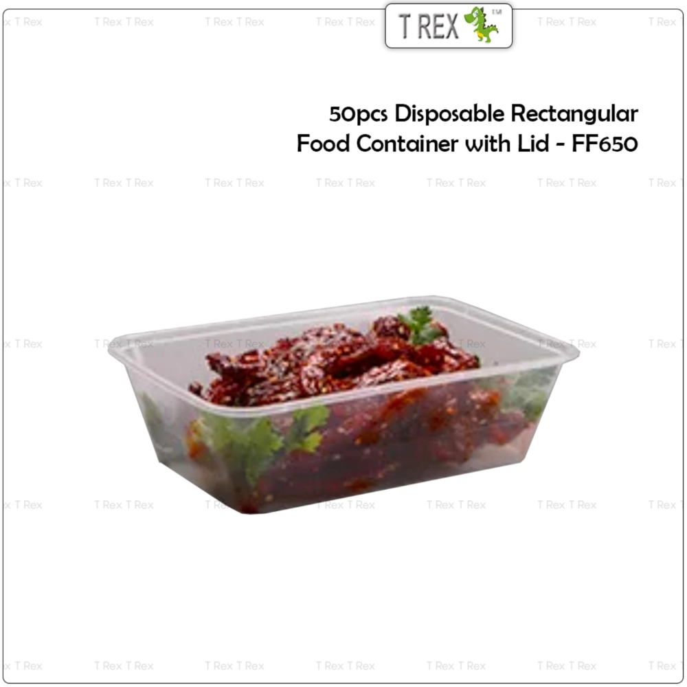 50pcs Microwave Safe Disposable Plastic Rectangular Food Container with Lid - FF650 