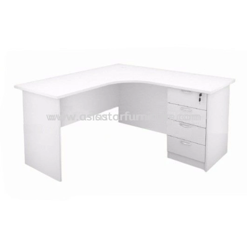 5' L-SHAPE OFFICE TABLE WITH FIXED PEDESTAL 4D (WHITE)