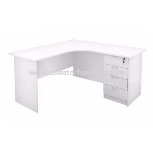 5' L-SHAPE OFFICE TABLE WITH FIXED PEDESTAL 4D (WHITE)