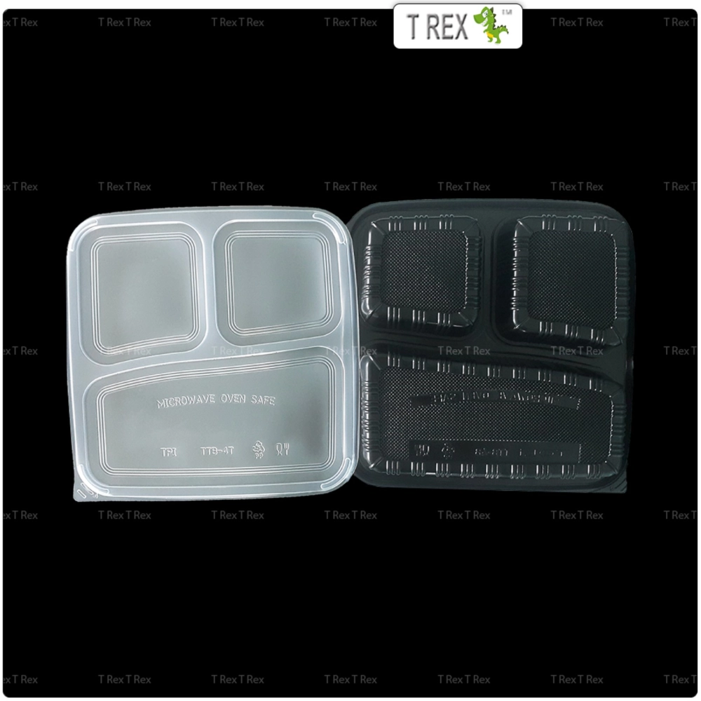 50pcs Disposable 3 Compartment Container With Lock