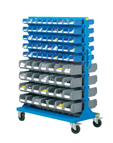 1207 x 540 x 1530(h)mm Professional Double Sides 9-Shelf Plastic Storage Bin Trolley (Complete with 156 Bins, Model E72)