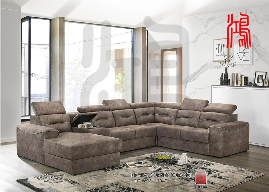 HF 2129 Corner Big L Shape Velvet Fabric Sofa Set PRE-ORDER 