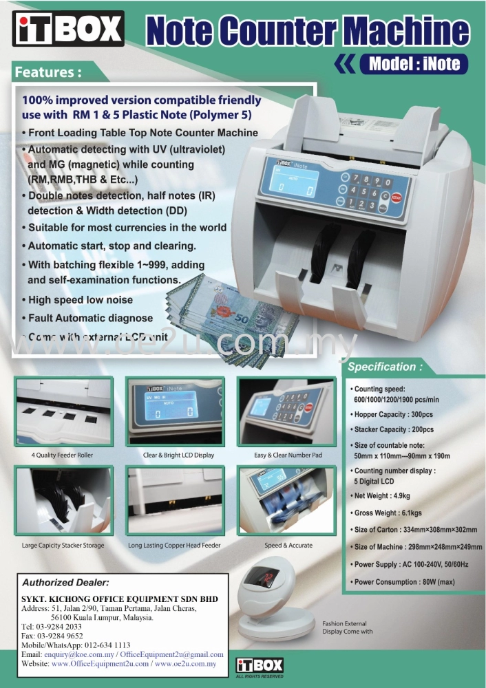 iTBOX iNote Banknote Counter Machine CASH PROCESSING EQUIPMENT Kuala Lumpur  (KL), Malaysia, Selangor, Cheras Supplier, Suppliers, Supply, Supplies |  Syarikat Kichong Office Equipment Sdn Bhd