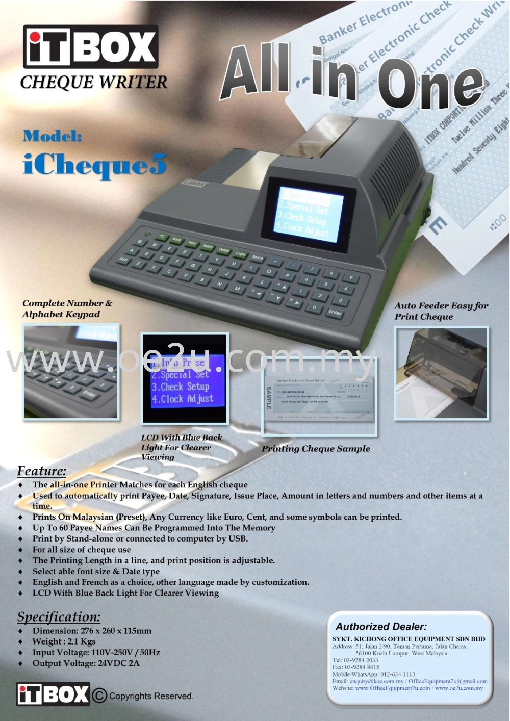 iTBOX iCheque 5 ALL-IN-ONE Cheque Writer (Print Payee Name, Date & Amount)