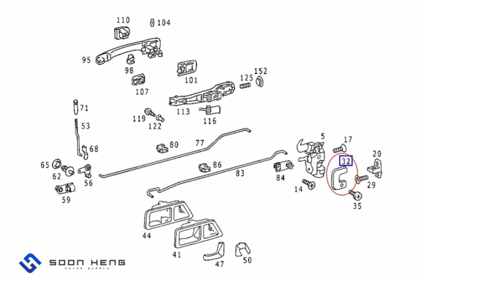 Mercedes-Benz W124, C124, S124, R129 and W201 - Front and Rear Left Door Lock Edging (Original MB)